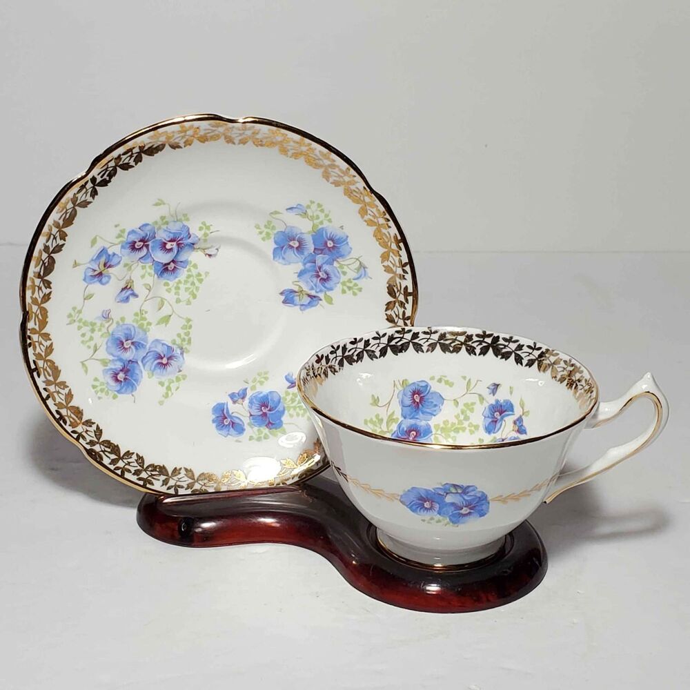Collingwoods Teacup and Saucer Blue Flowers Vintage